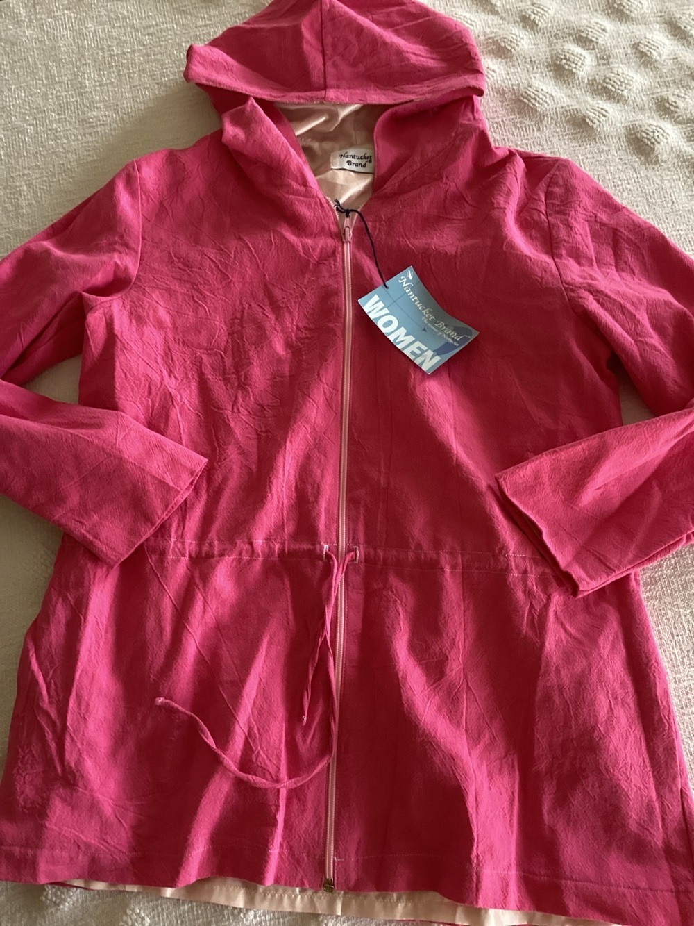 NWT-Nantucket Brand womens full zip jacket -SZ L tie waist adjustable pink